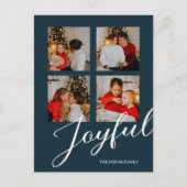 Joyful モダン Minimalist Blue Script 4写真 シーズンポストカード (正面)