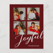 Joyful モダン Minimalist Red Script 4 Photo シーズンポストカード (正面)