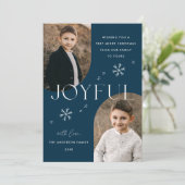 Joyful モダン Snowflake Navy Arch Frame 2写真 シーズンカード (スタンド正面)