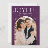 Joyful モダン Snowflake Purple Arch Photo シーズンカード (正面)