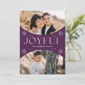Joyful モダン Snowflake Purple Oval Arch 2 Photo シーズンカード (スタンド正面)