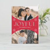 Joyful モダン Snowflake Red Oval Arch 2 Photo シーズンカード (スタンド正面)