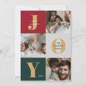 Joyful モダン Trioフォトコラージュ赤緑 シーズンカード (正面)