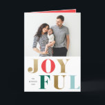 Joyful モダン Type 2写真エレガントクリスマス シーズンカード<br><div class="desc">フォイルモダンレターとフェスティバル宝石のトーンを備えエレガントた休日のフォトグリーティングカード。</div>