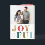 Joyful モダン Type 2写真エレガントクリスマス シーズンカード<br><div class="desc">フォイルモダンレターとフェスティバル宝石のトーンを備えエレガントた休日のフォトグリーティングカード。</div>