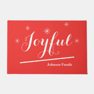"Joyful"赤と白の名パーソナライズされた前ハッピーおもしろい ドアマット