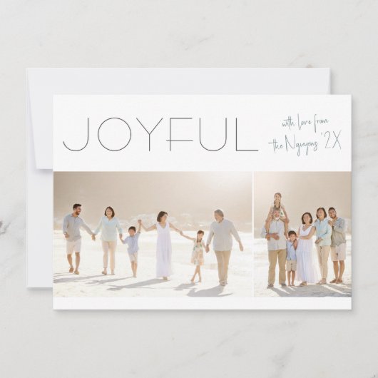 Joyful 2フォトミニマルモダンリストクリスマスホリデー シーズンカード (正面)