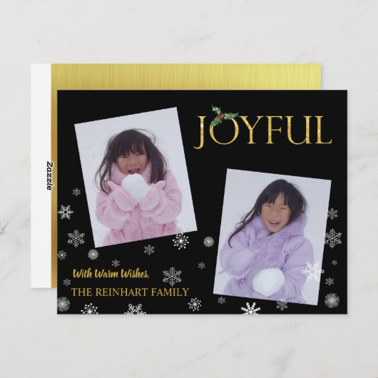 JOYFUL 2 枚の写真のクリスマス スノーフレーク シーズンカード (正面/裏面)