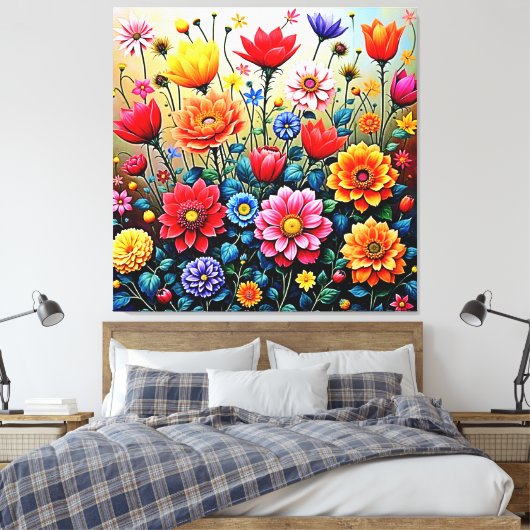 Joyful Abstract Flower Garden Design キャンバスプリント (インサイチュ (寝室))