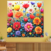 Joyful Abstract Flower Garden Design キャンバスプリント (インサイチュ (リビング))