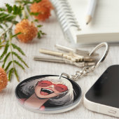 Joyful Anime Girl：白髪、赤眼鏡、赤ロブ キーホルダー (正面右)