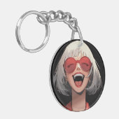 Joyful Anime Girl：白髪、赤眼鏡、赤ロブ キーホルダー (正面左)