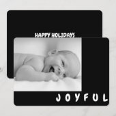 Joyful B/Wチャイルドフォトブラックホリデーカード シーズンカード (正面/裏面)