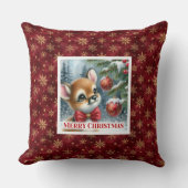 Joyful Baby Deer Snowy Forest Kids Gift Christmas  クッション (正面)