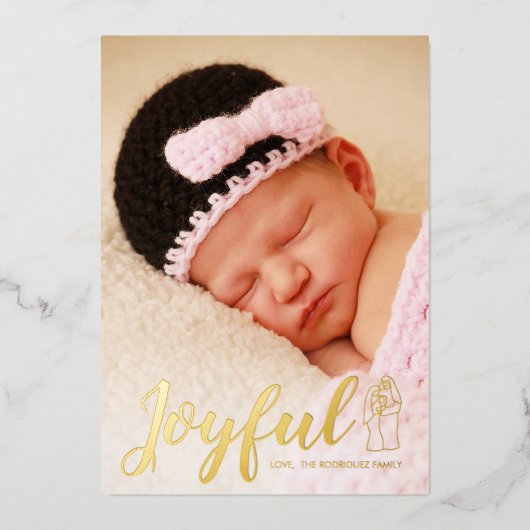 Joyful Baby Nativity 1 Photo Foil Holiday Card 箔シーズンカード (正面)