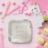 Joyful Beige Watercolor Wedding Plates ペーパープレート (パーティー)