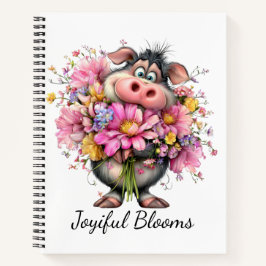 Joyful Blooms Cute Animal Floral Spiral Notebook ノートブック