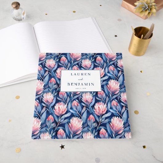 Joyful Blue and Pink Floral Protea ゲストブック (正面見開き)
