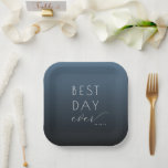 Joyful Blue Gradient Wedding Plates ペーパープレート<br><div class="desc">This elegant wedding plate features a minimalist design with a gradient blue background, transitioning from deep navy to a lighter shade. The phrase "BEST DAY ever" is prominently displayed in a mix of bold sans-serif and cursive fonts, creating a modern yet sophisticated look. The clean layout and serene color palette...</div>