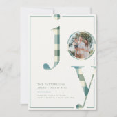 Joyful Blue Green Plaid Family Photo Christmas シーズンカード (正面)