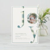 Joyful Blue Green Plaid Family Photo Christmas シーズンカード (スタンド正面)