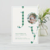 Joyful Blue Green Tartan Family Photo Christmas シーズンカード (スタンド正面)