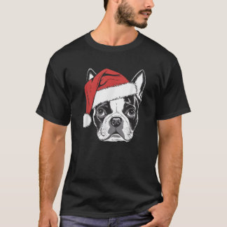 Joyful Boston Terrier Santa Dog on Boston Terrier  Tシャツ