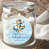 Joyful Boy Shower Pilot Bear Blue Party Sticker ラウンドシール