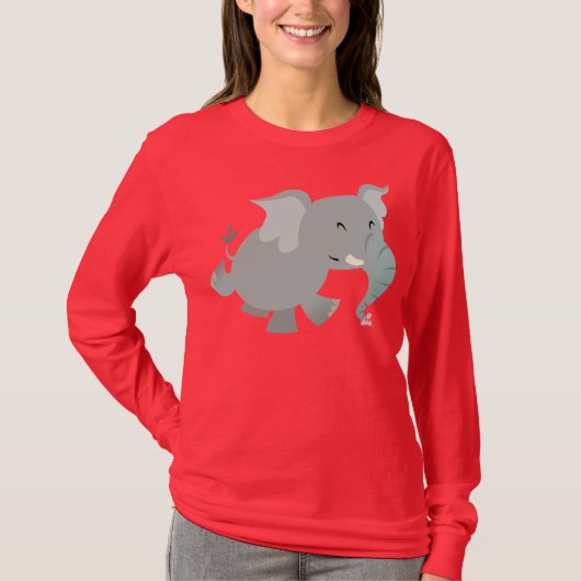 Joyful Cartoon Elephant Women Tシャツ (正面)