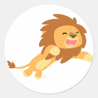 Joyful Cartoon Lion Roundステッカー ラウンドシール