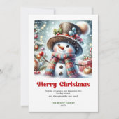 Joyful cartoon snowman festive red green gold kids シーズンカード (正面)