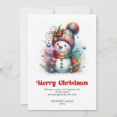 Joyful cartoon snowman festive watercolor Xmas シーズンカード (正面)