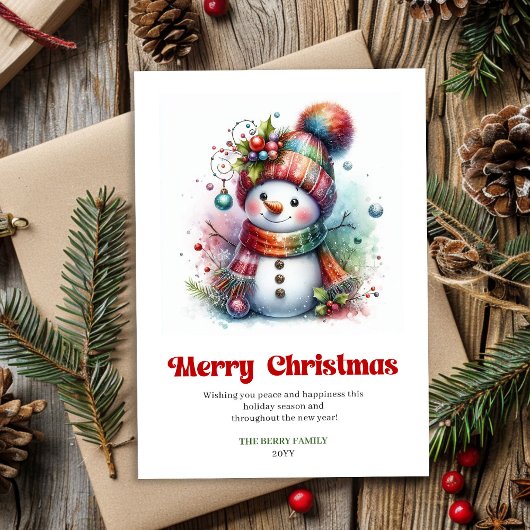 Joyful cartoon snowman festive watercolor Xmas シーズンカード