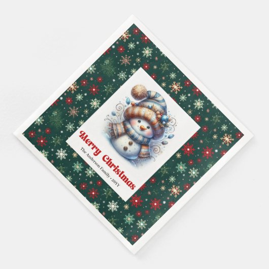 Joyful cartoon snowman with snowflakes kids napkin (コーナー)