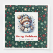 Joyful cartoon snowman with snowflakes kids napkin (正面)