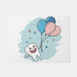 Joyful Cartoon Tooth with Balloons – Dental Health ドアマット