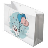 Joyful Cartoon Tooth with Balloons – Dental Health ラージペーパーバッグ (正面アングル)