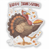Joyful Cartoon Turkey Thanksgiving Sticker シール (正面)