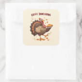 Joyful Cartoon Turkey Thanksgiving Sticker スクエアシール (バッグ)