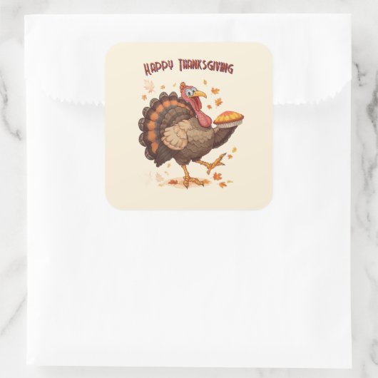 Joyful Cartoon Turkey Thanksgiving Sticker スクエアシール (バッグ)