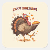 Joyful Cartoon Turkey Thanksgiving Sticker スクエアシール (正面)