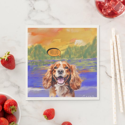 Joyful Cavalier King Charles Spaniel in Watercolo  スタンダードランチョンナプキン (インサイチュ)