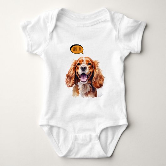 Joyful Cavalier King Charles Spaniel in Watercolo ベビーボディスーツ (正面)