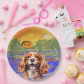 Joyful Cavalier King Charles Spaniel in Watercolo  ペーパープレート (パーティー)