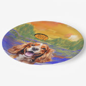 Joyful Cavalier King Charles Spaniel in Watercolo  ペーパープレート (アングル)