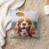 Joyful Cavalier King Charles Spaniel in Watercolor クッション (ブランケット)