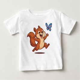 Joyful Chase – Happy Squirrel & Butterfly ベビーTシャツ
