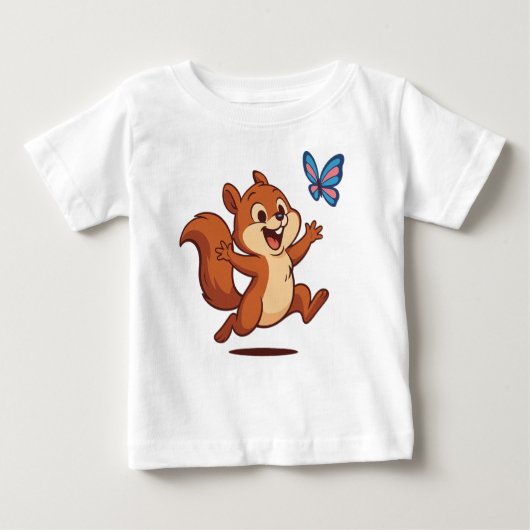 Joyful Chase – Happy Squirrel & Butterfly ベビーTシャツ (正面)