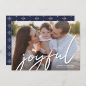 Joyful Christmasトレンディー手書きスクリプトフォト シーズンカード (正面/裏面)