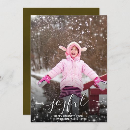 Joyful Christmasフェスティバルスターフォトオーバーレイ金ゴールド シーズンカード (正面/裏面)